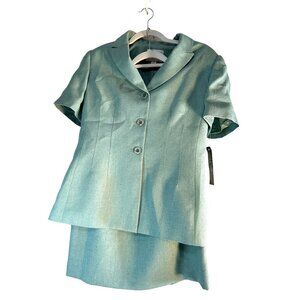 Le Suit Petite Womens Suit 972 Charleston Lined Skirt Back Slit Zip  Jacket Long